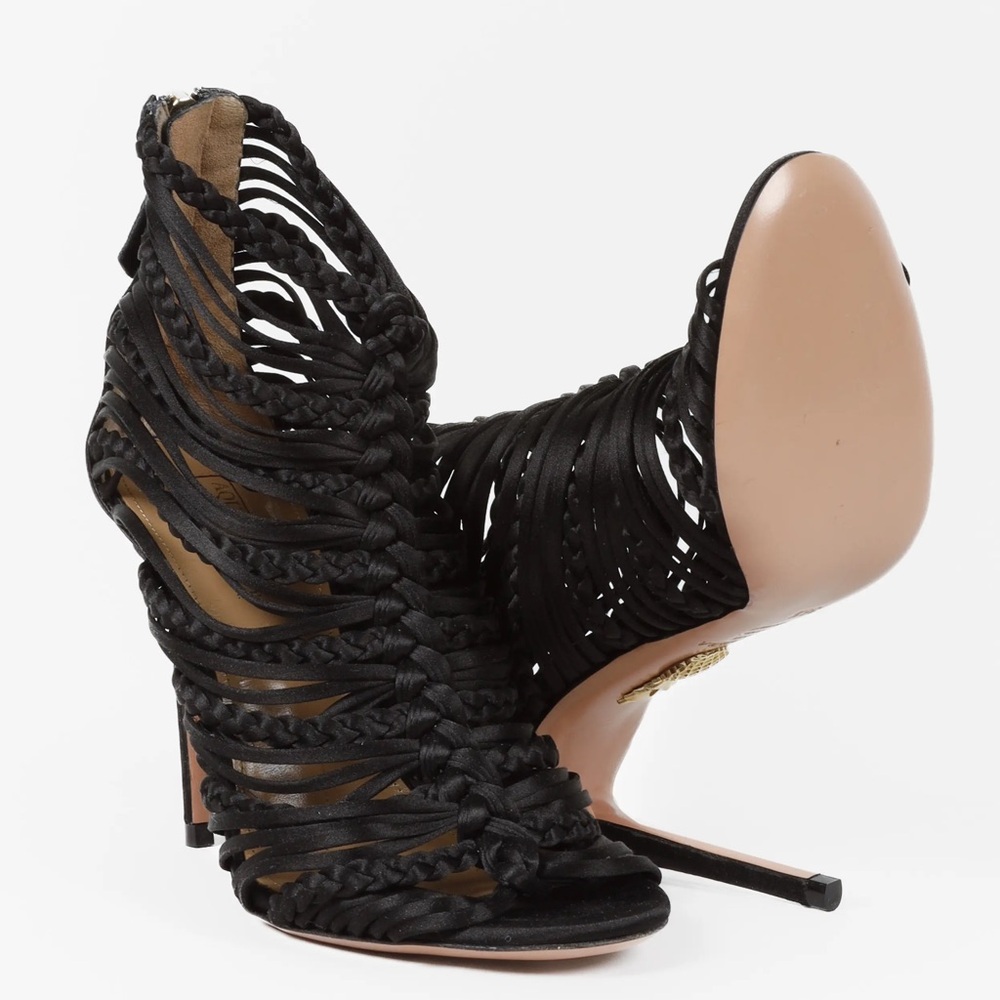 Aquazzura | 'Goddess 105' Black Braided Heels in Black
